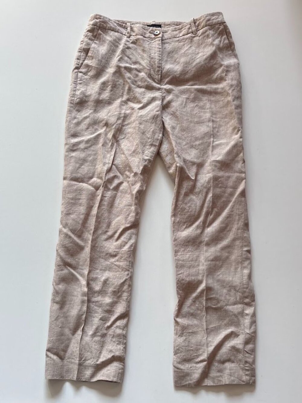 Talbots Southhampton Straight Leg 100% Linen Trouser Pants Beige Tan Neutral